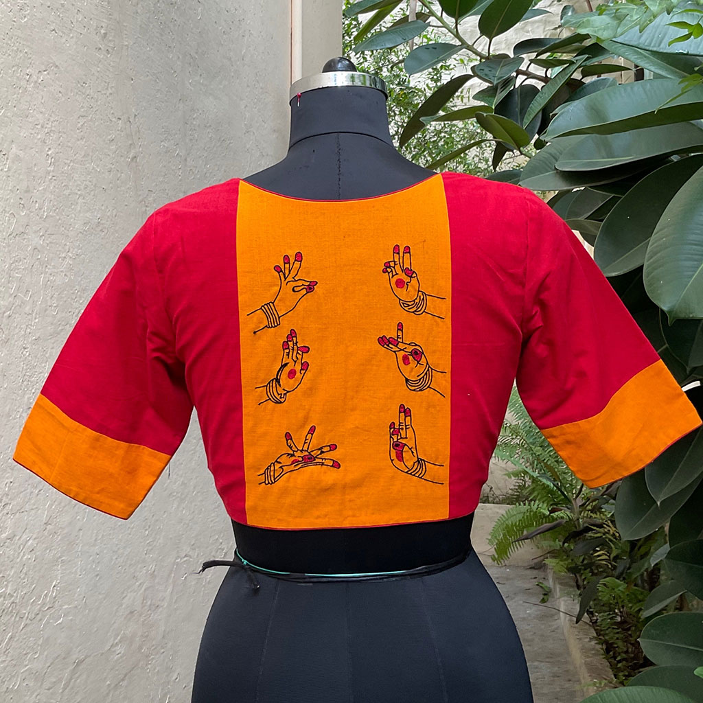 Red And Mango Yellow Mudra Blouse - Image 2