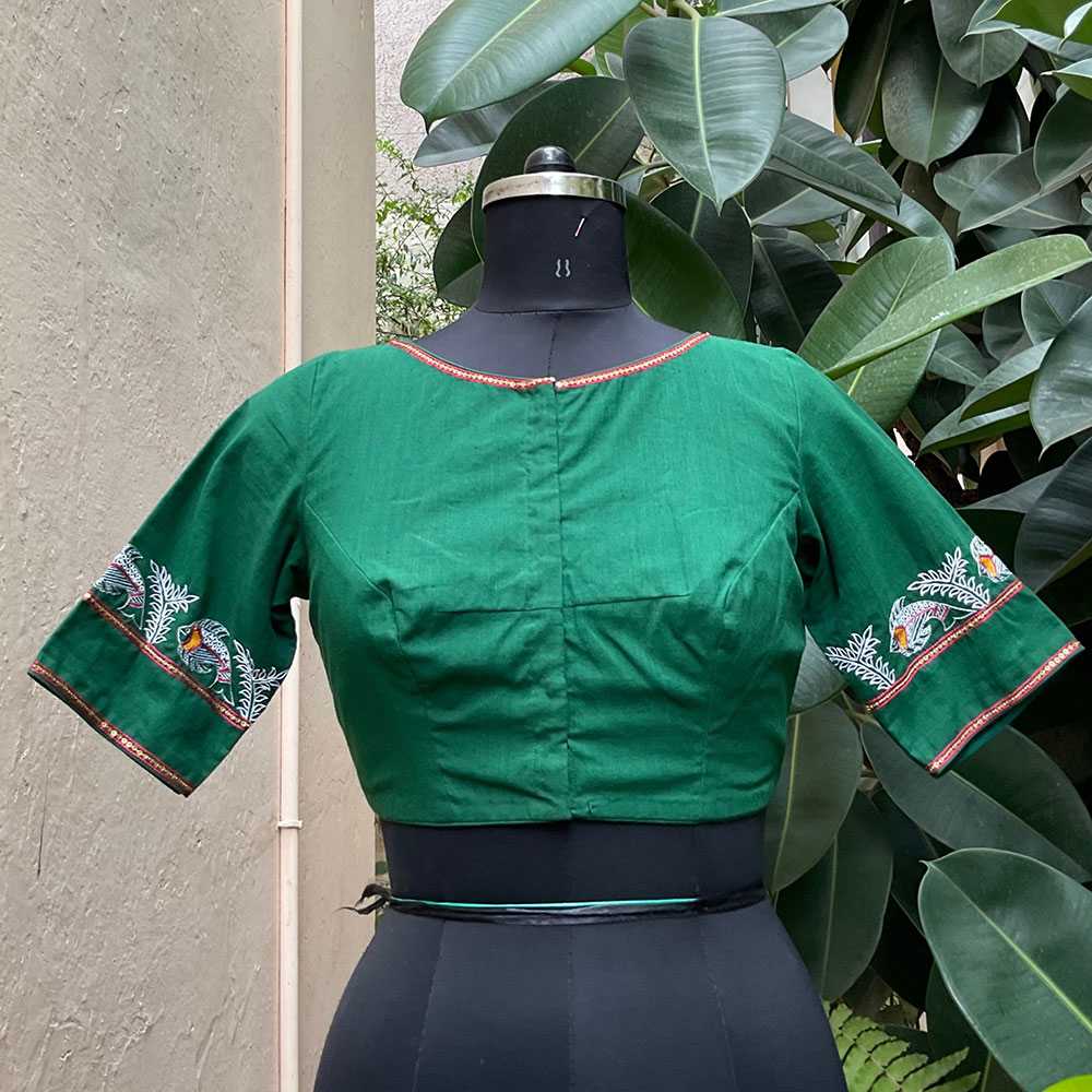 Madhubani Art Bottle Green Blouse - Image 2