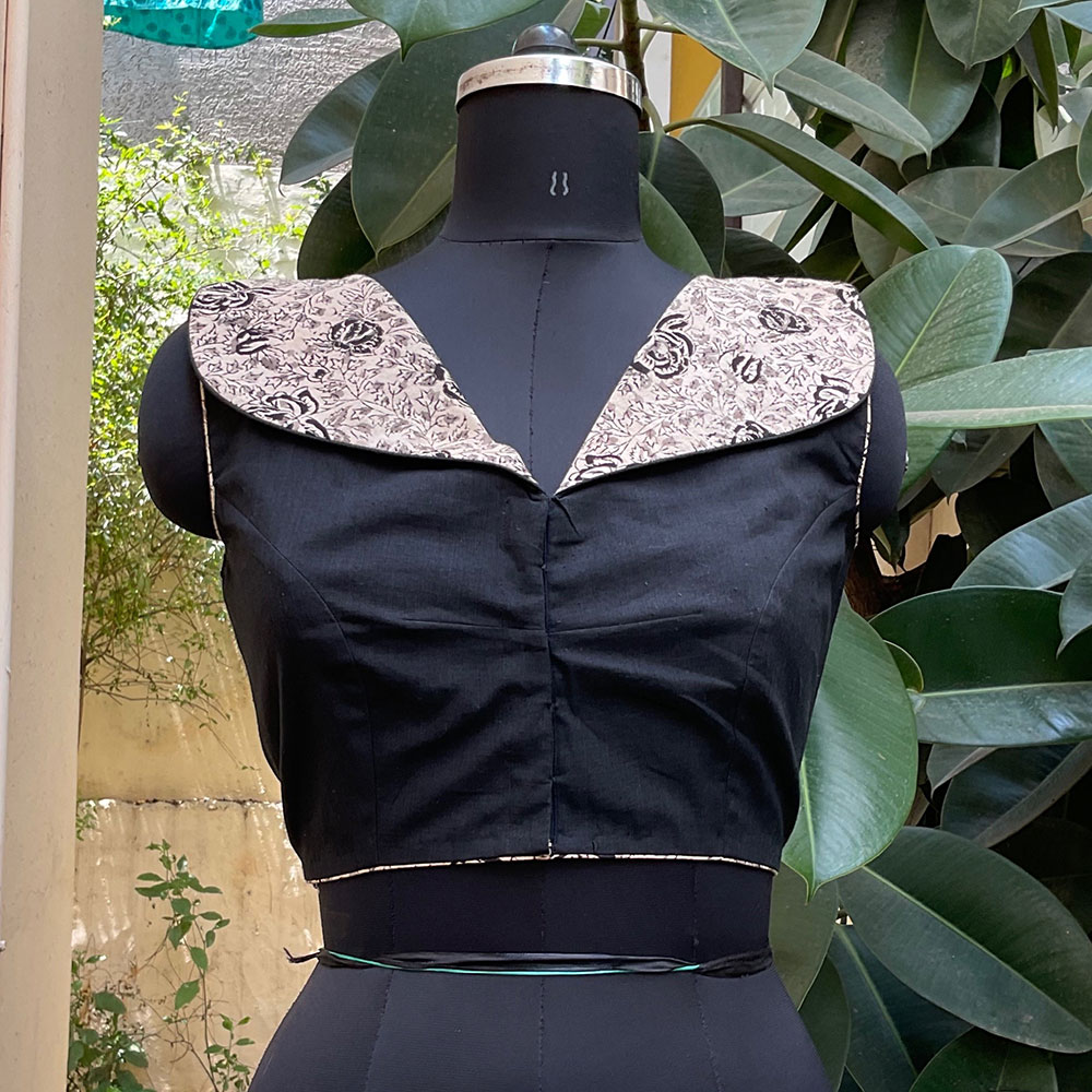 Kalamkari And Mangalgiri Black Blouse - Image 2