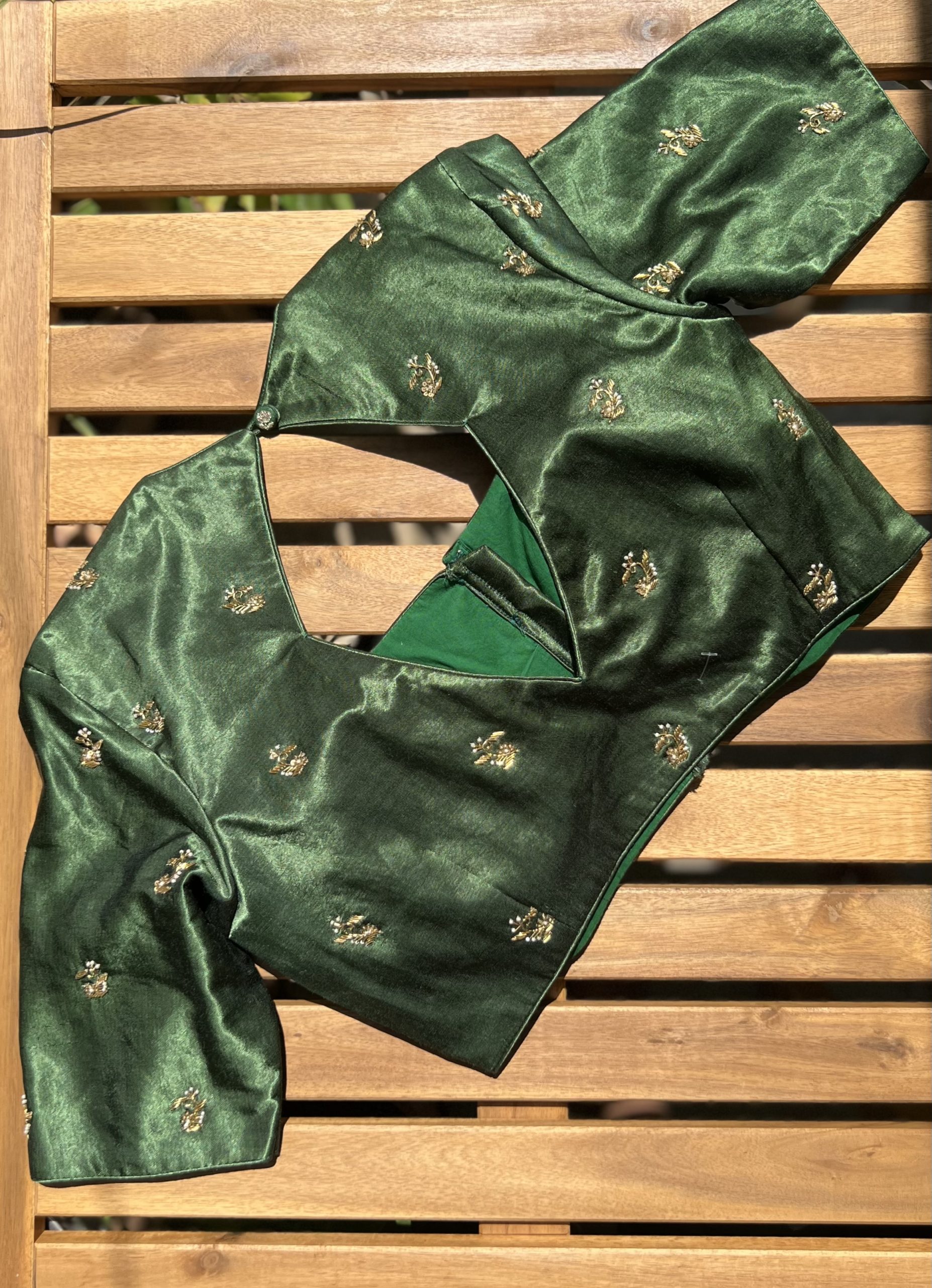 satin cotton zardosi motifs embroidered blouse - Image 2