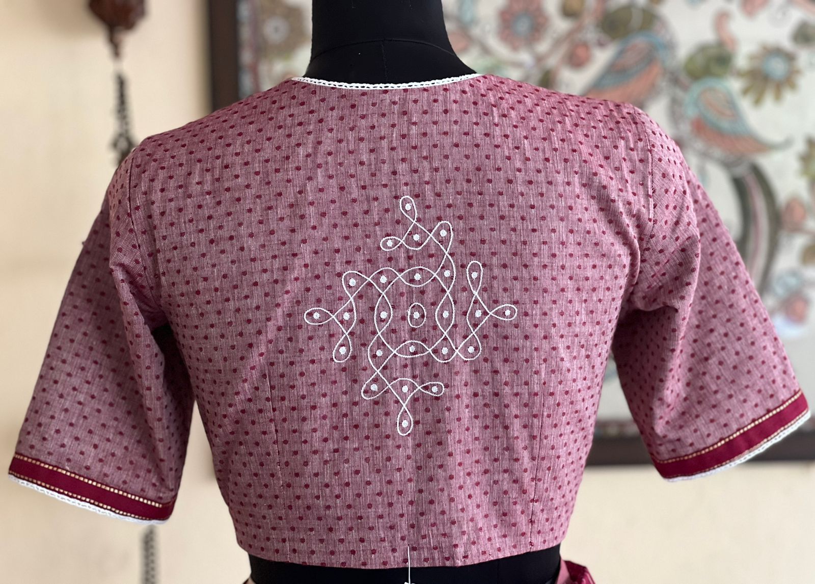 Kolam embroidered cotton blouse