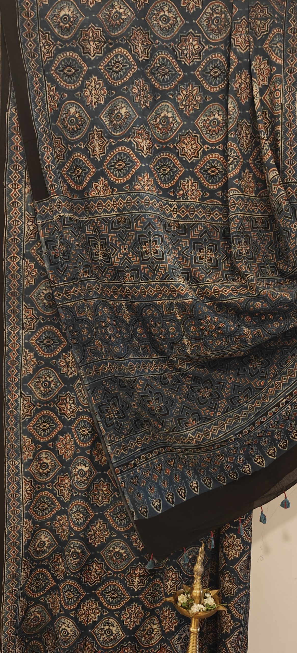 Indigo with Rust Handblock Printed Ajrakh Cotton Saree
