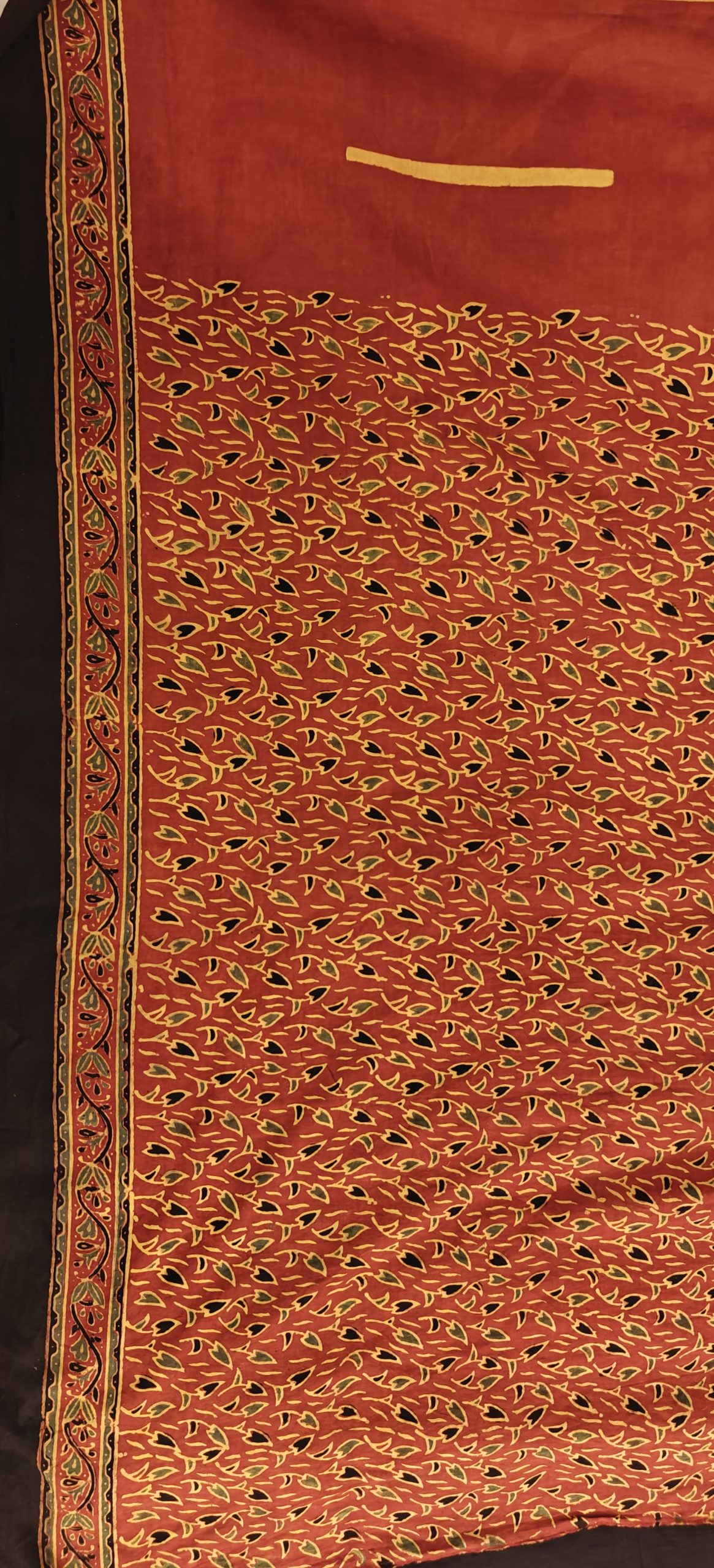 Red with Green Handblock Ajrakh Printed Cotton Saree - Image 3