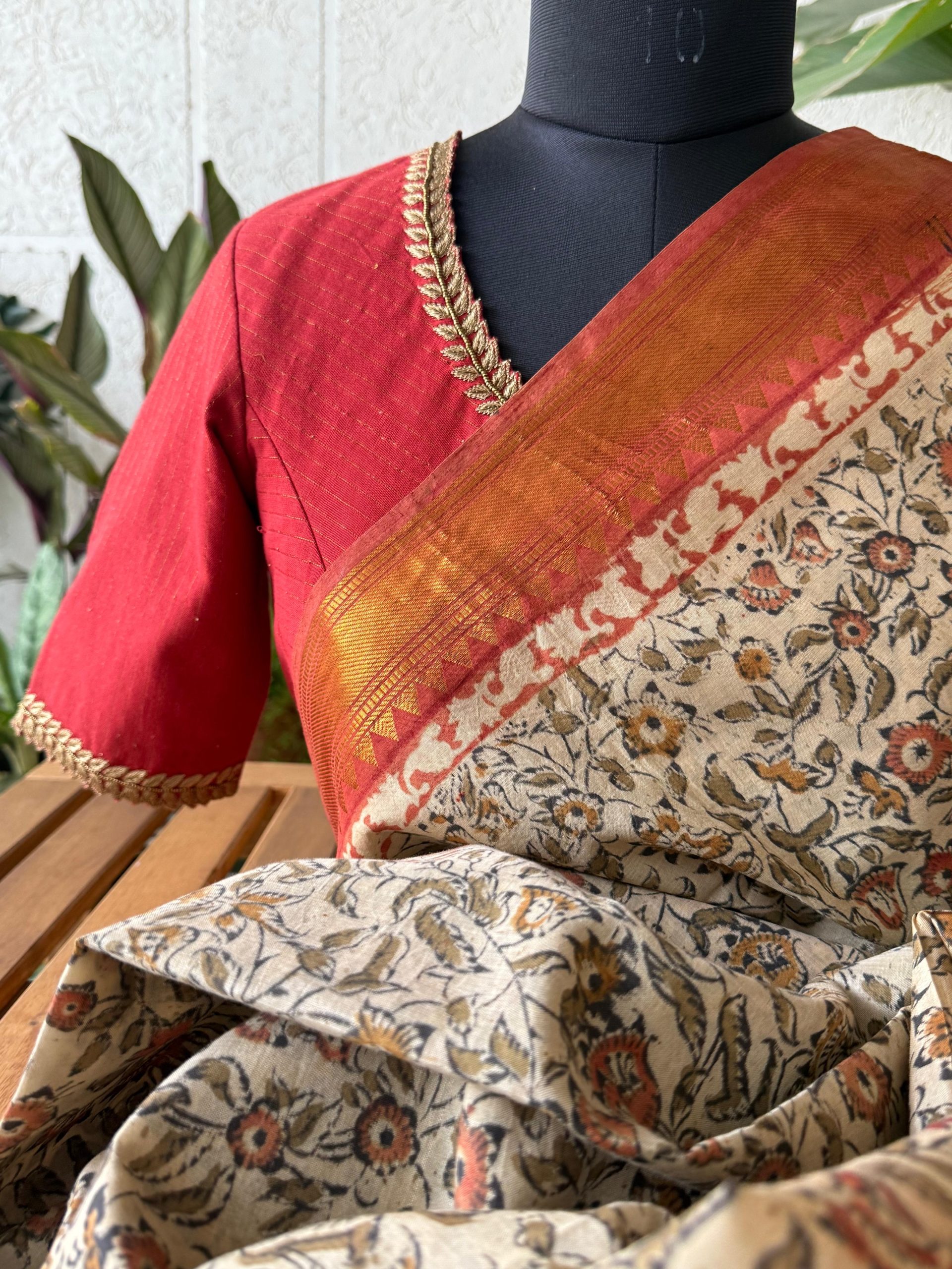Handblock Kalamkari with Kanchi Border