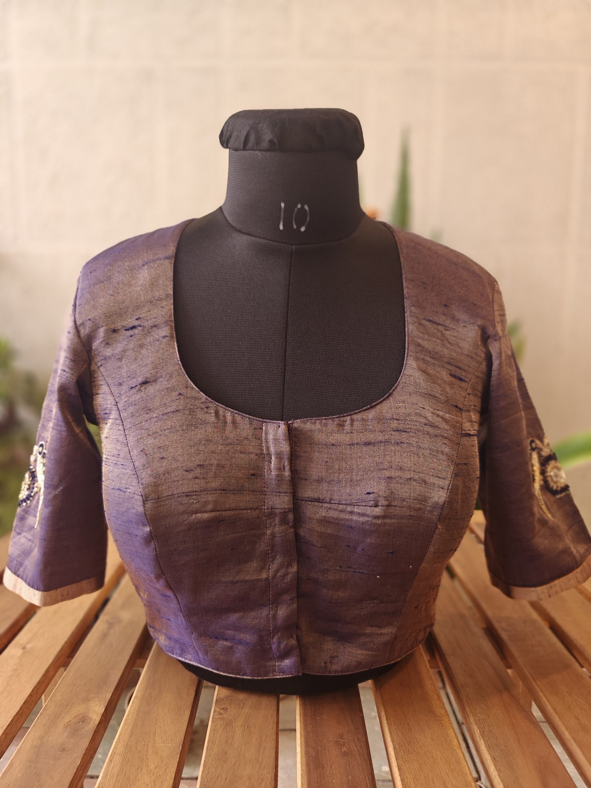 Hand Embroidered Zardozi work on Pure Raw Silk-Purple - Image 2